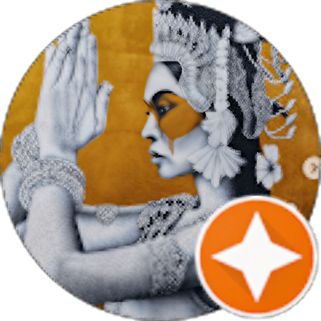 Traditional dance pose, orange background